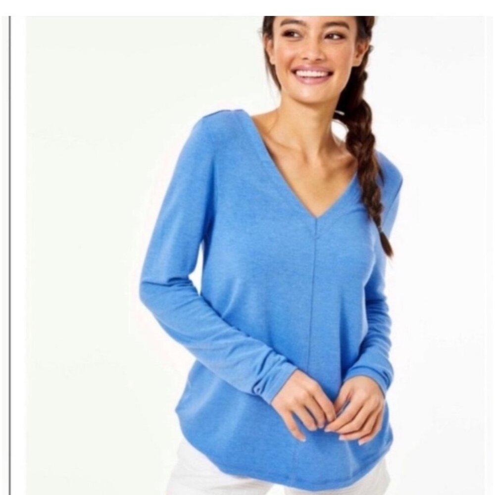Lilly Pulitzer Luxletic Areli Pullover Top Blue Criss Cross Back Size M